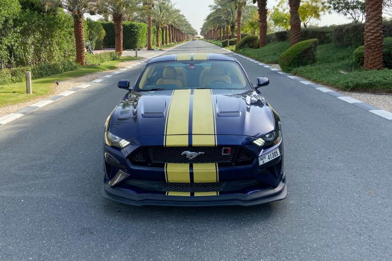 Blue Ford Mustang V6 Coupe 2018